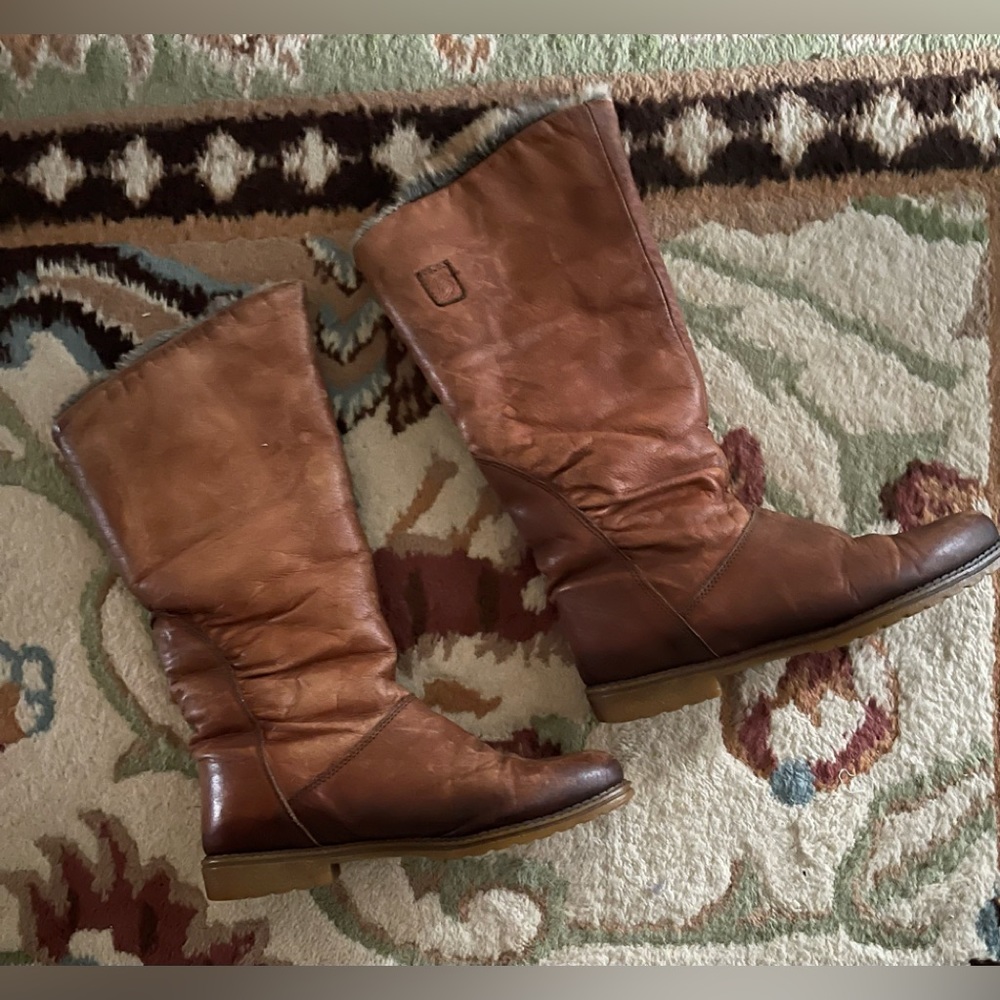 Vintage Bastien Tan Leather Rabbit Fur Lined Boots Size 6